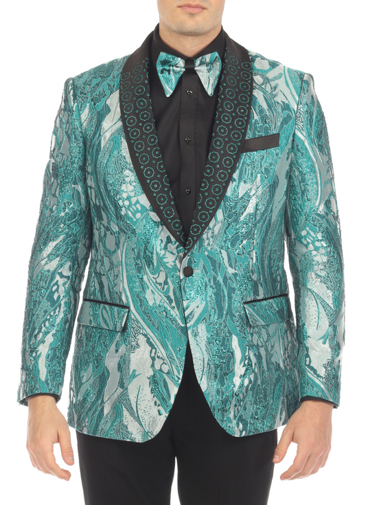 Cosmopolitan Aqua Men's Shawl Collar Tuxedo 1 Button 2 Vent Slim Fit Blazer