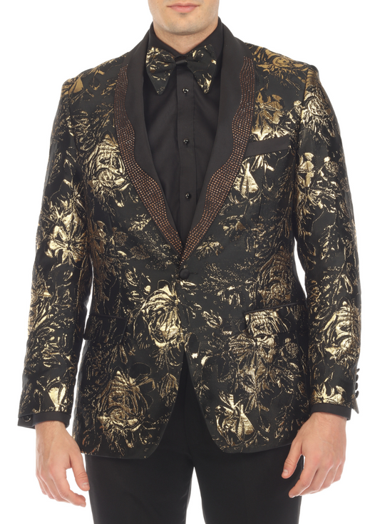 Men's Midnight Gold Shawl Collar Tuxedo 1 Button 2 Vent Slim Fit Blazer