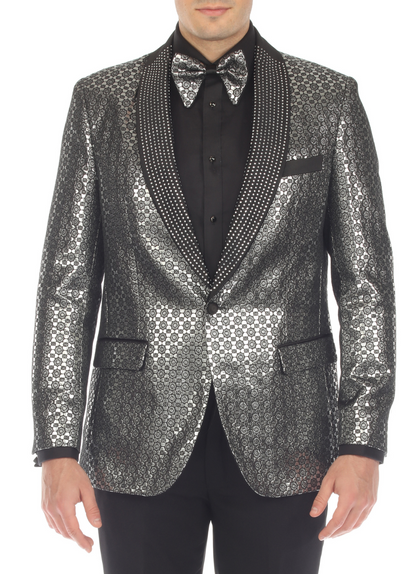 Men's Mojito Silver Shawl Collar Tuxedo 1 Button 2 Vent Slim Fit