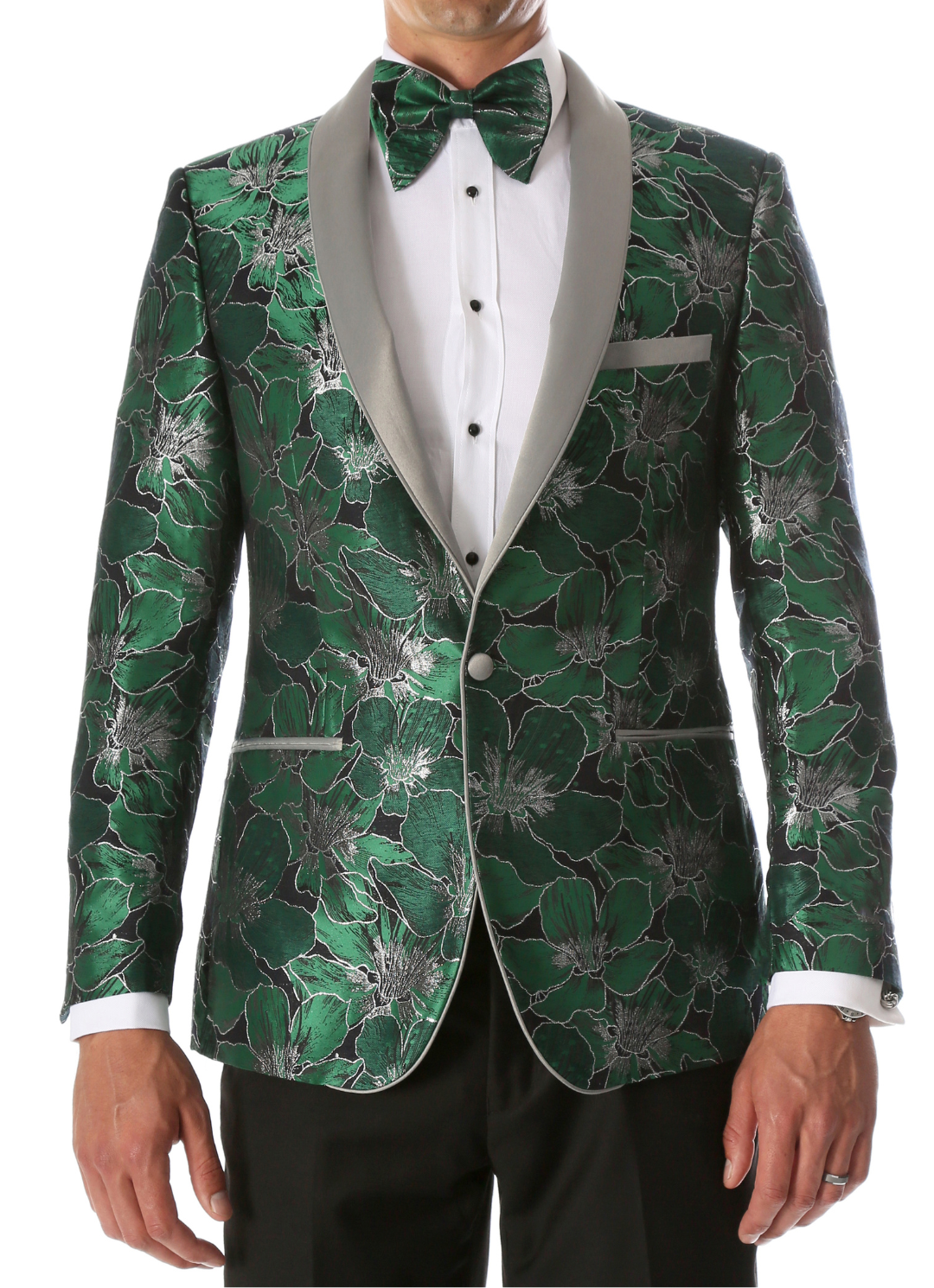 Men's Hugo Green Floral Modern Fit Shawl Collar Tuxedo Blazer