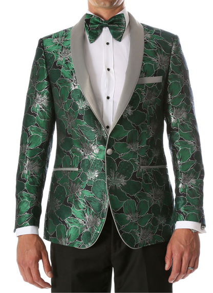 Men's Hugo Green Floral Modern Fit Shawl Collar Tuxedo Blazer
