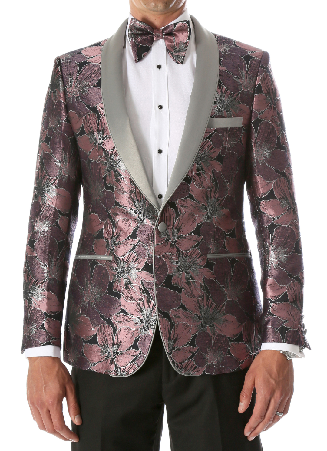 Men's Hugo Rose Floral Modern Fit Shawl Collar Tuxedo Blazer