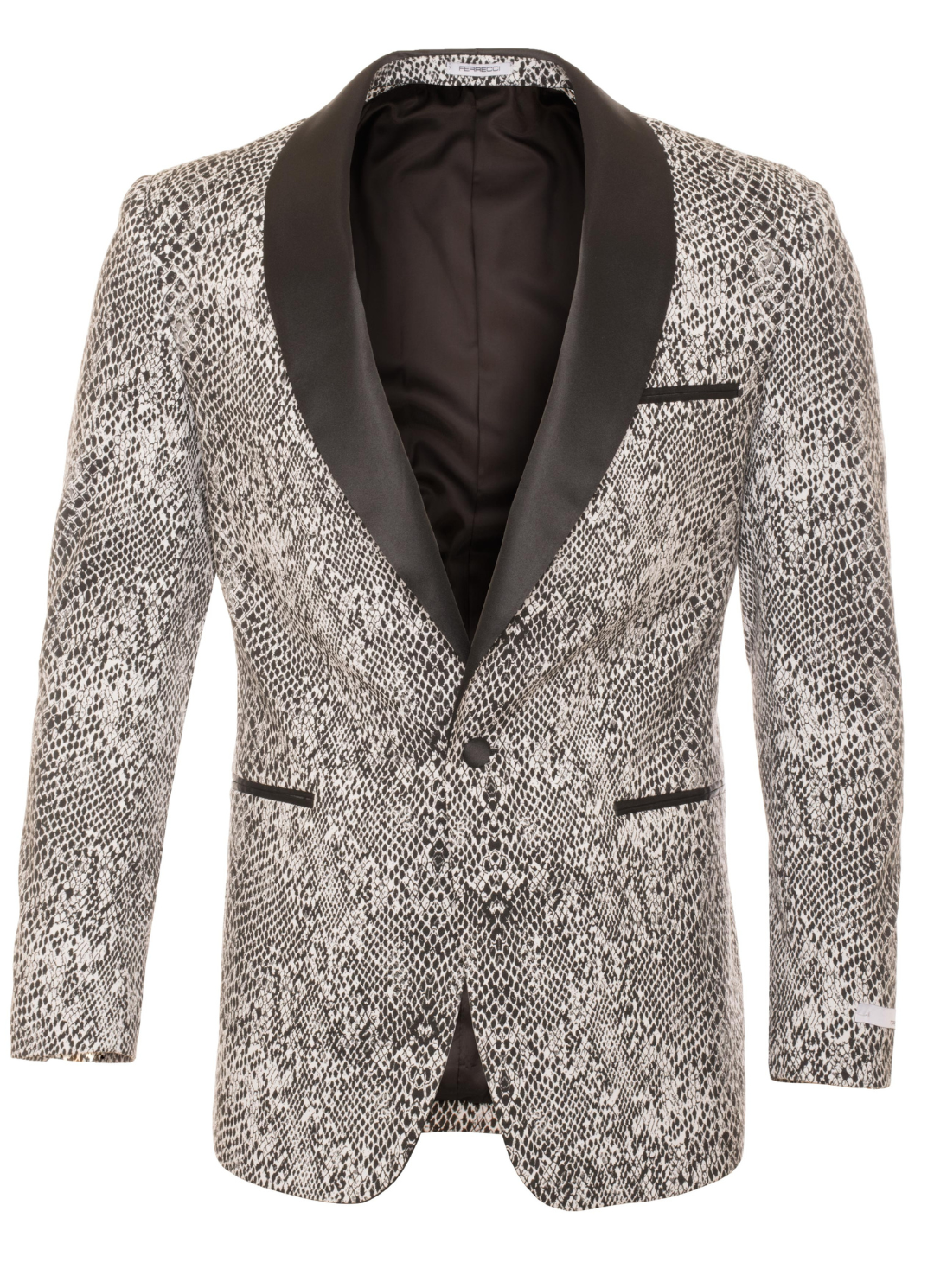 Ferrecci Ash Black and White Snake Skin Tuxedo Blazer