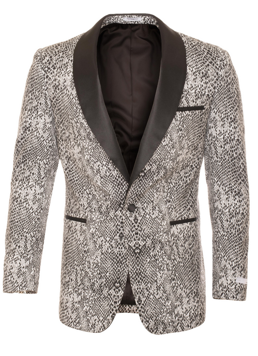 Ferrecci Ash Black and White Snake Skin Tuxedo Blazer