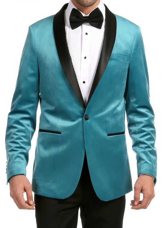 Enzo Turquoises Velvet Slim Fit Shawl Lapel Tuxedo Men's Blazer