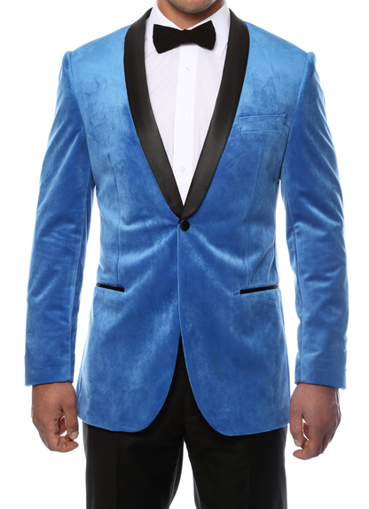 Enzo Royal Blue Slim Fit Velvet Shawl Tuxedo Blazer