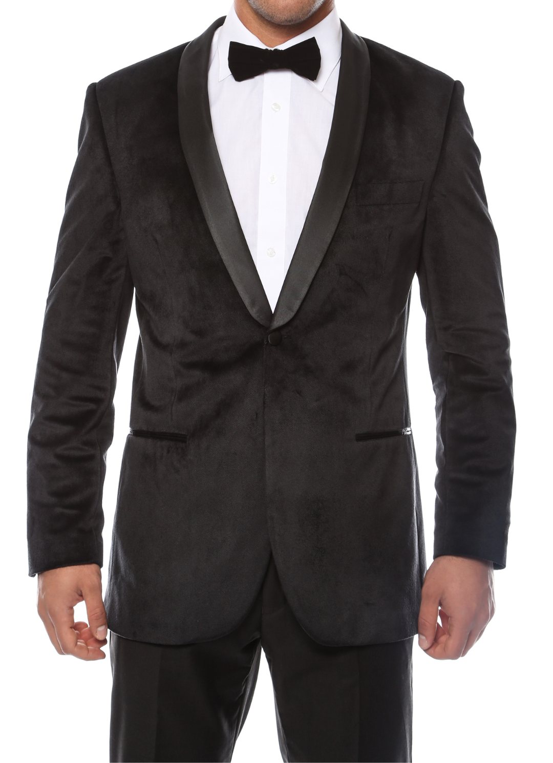 Enzo Black Slim Fit Velvet Shawl Collar Tuxedo Blazer