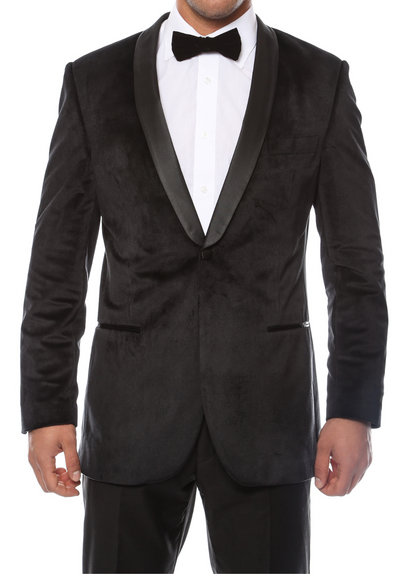 Enzo Black Slim Fit Velvet Shawl Collar Tuxedo Blazer