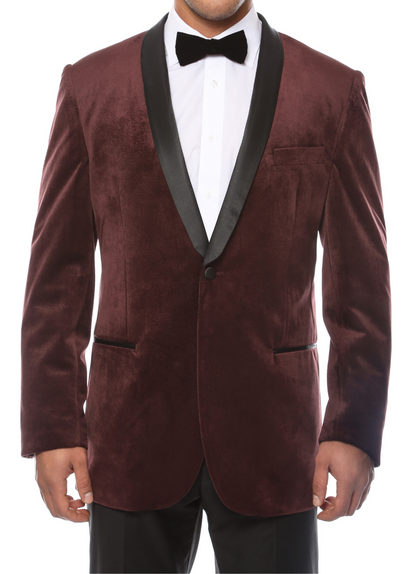 Enzo Burgundy Velvet Slim Fit Shawl Lapel Tuxedo Men's Blazer