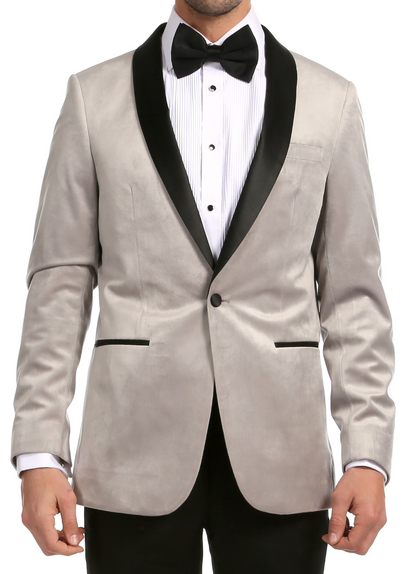 Enzo Light Grey Velvet Slim Fit Shawl Lapel Tuxedo Men's Blazer