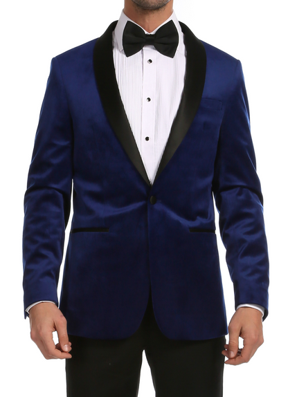 Enzo Indigo Velvet Slim Fit Shawl Lapel Tuxedo Men's Blazer