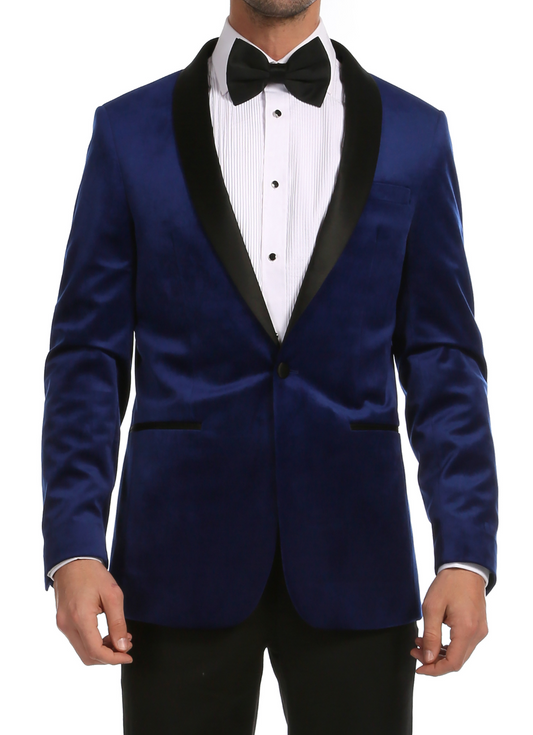 Enzo Indigo Velvet Slim Fit Shawl Lapel Tuxedo Men's Blazer