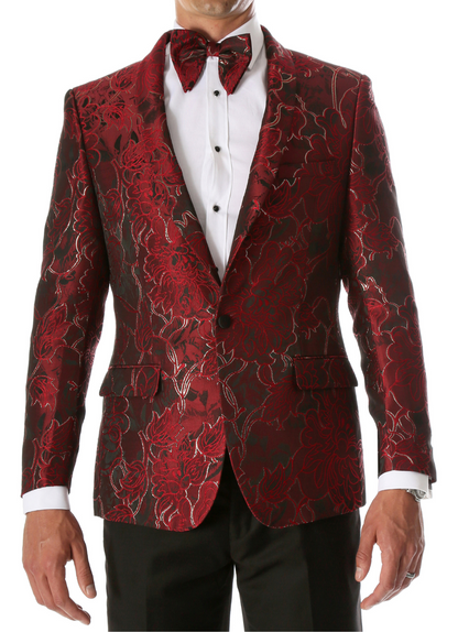 Men's Romi Red Floral Modern Fit Shawl Collar Tuxedo Blazer