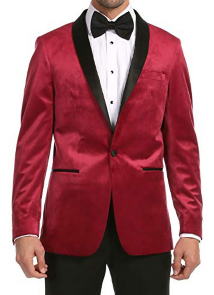 Enzo Maroon Velvet Slim Fit Shawl Lapel Tuxedo Men's Blazer