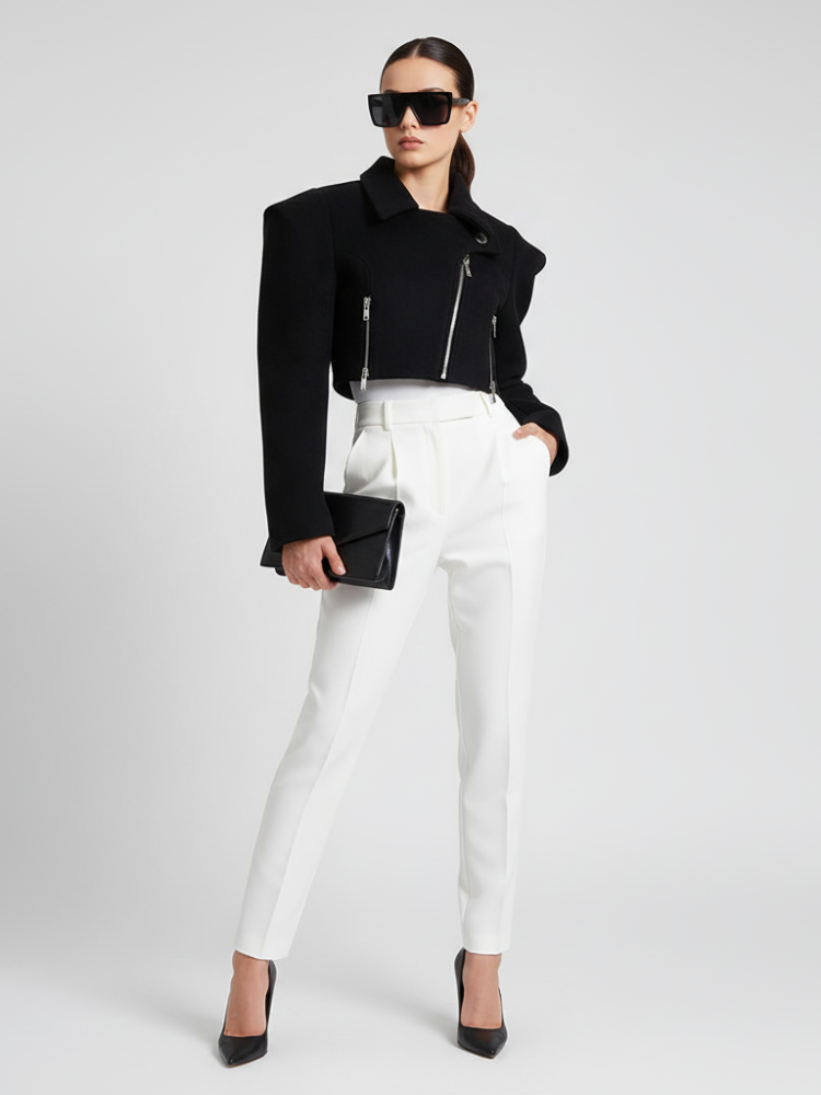 Wide-Shoulder Short Woolen Coat for Women, Financial District, BYMANYC New York.