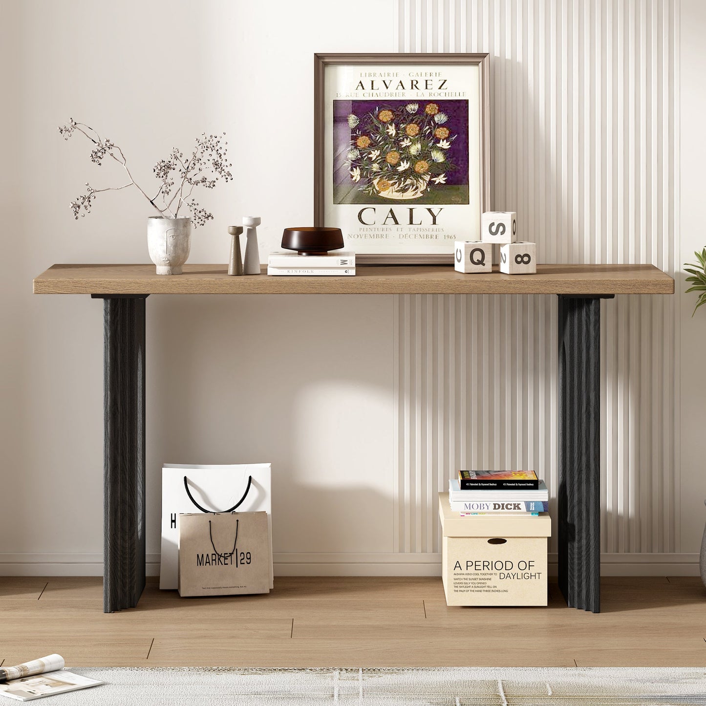 Uniquely Designed Console Table Made of Fraxinus Mandschuric Solid Wood Veneer,with Distinctive Round Hollow Legs, Suita