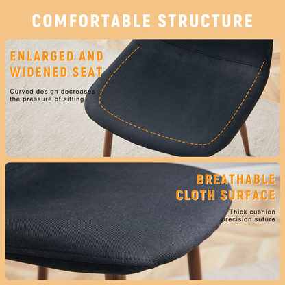 Luxury Simple Chair Set of 4 Black Linen-Cotton High Resilience Dining Chair With Metal Walnut Color Leg