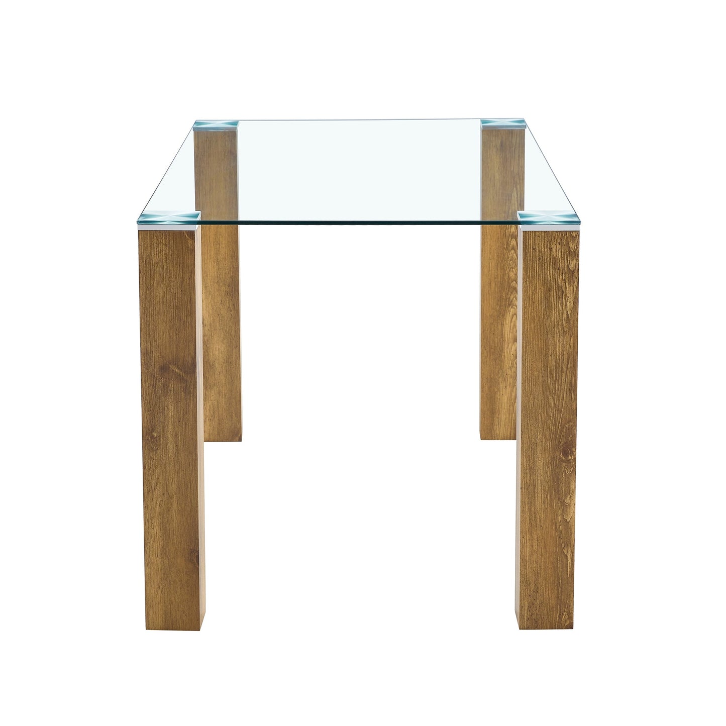 A 49.6 * 30 Inch Transparent Tempered Glass Dining Table With Rectangular Wood Color MDF Wood Grain Legs, Combining Simp