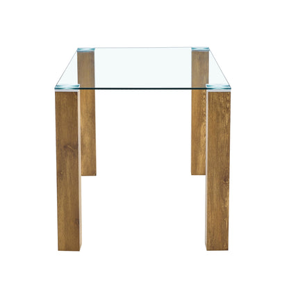 A 49.6 * 30 Inch Transparent Tempered Glass Dining Table With Rectangular Wood Color MDF Wood Grain Legs, Combining Simp
