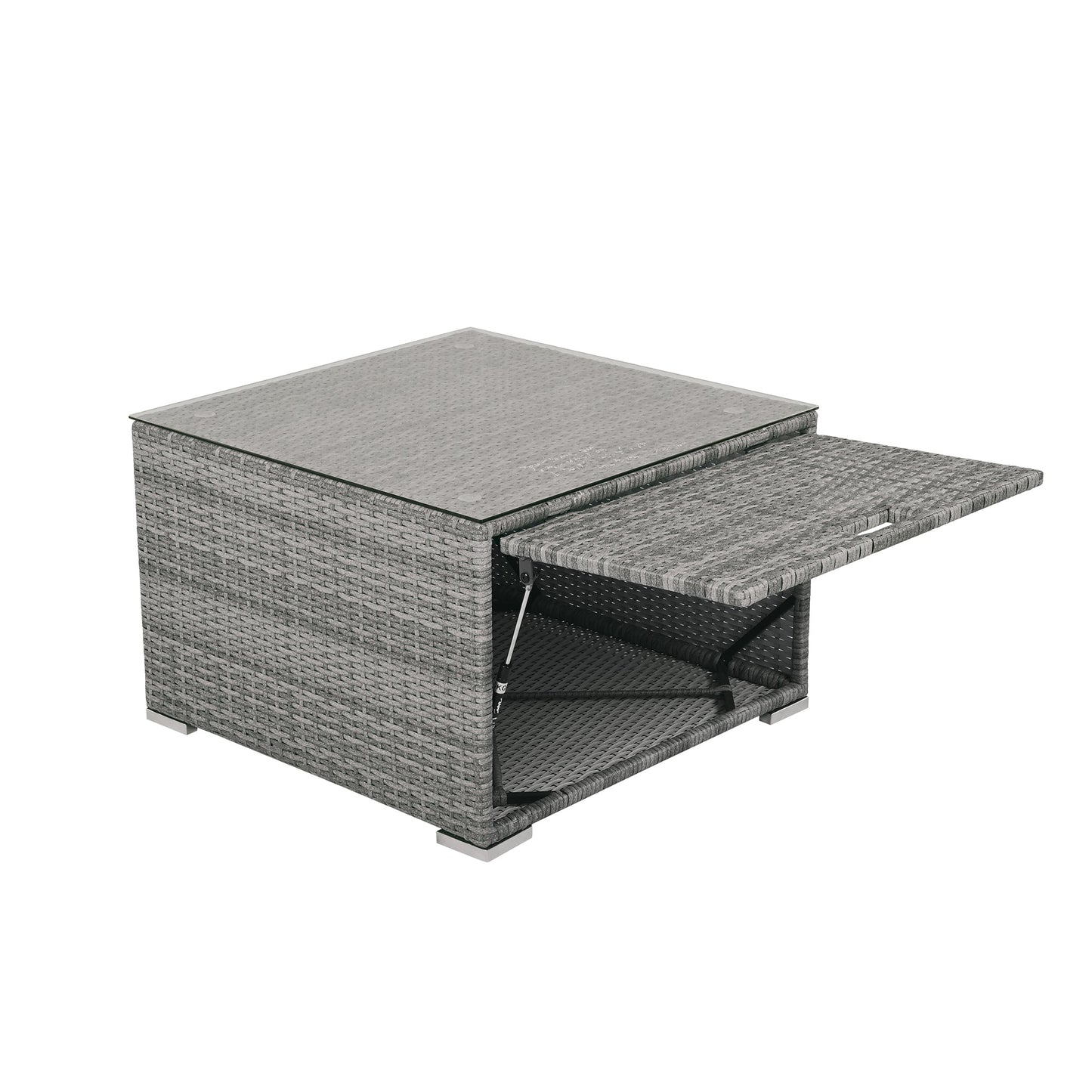 Patio Furniture Set Outdoor Daybed Rattan Sectional With Cushions and Center Table, Beige, Iron & Rattan, Multiple Sizes