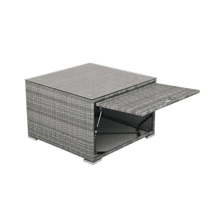 Patio Furniture Set Outdoor Daybed Rattan Sectional With Cushions and Center Table, Beige, Iron & Rattan, Multiple Sizes