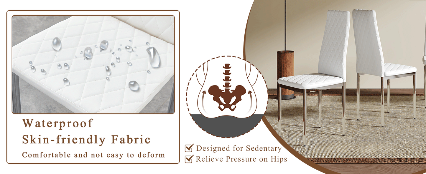 Modern Style Dining Chairs Set of 6 in White, Essential for Minimalist Homes.Meeting Family Dining Needs,PU Material Sea