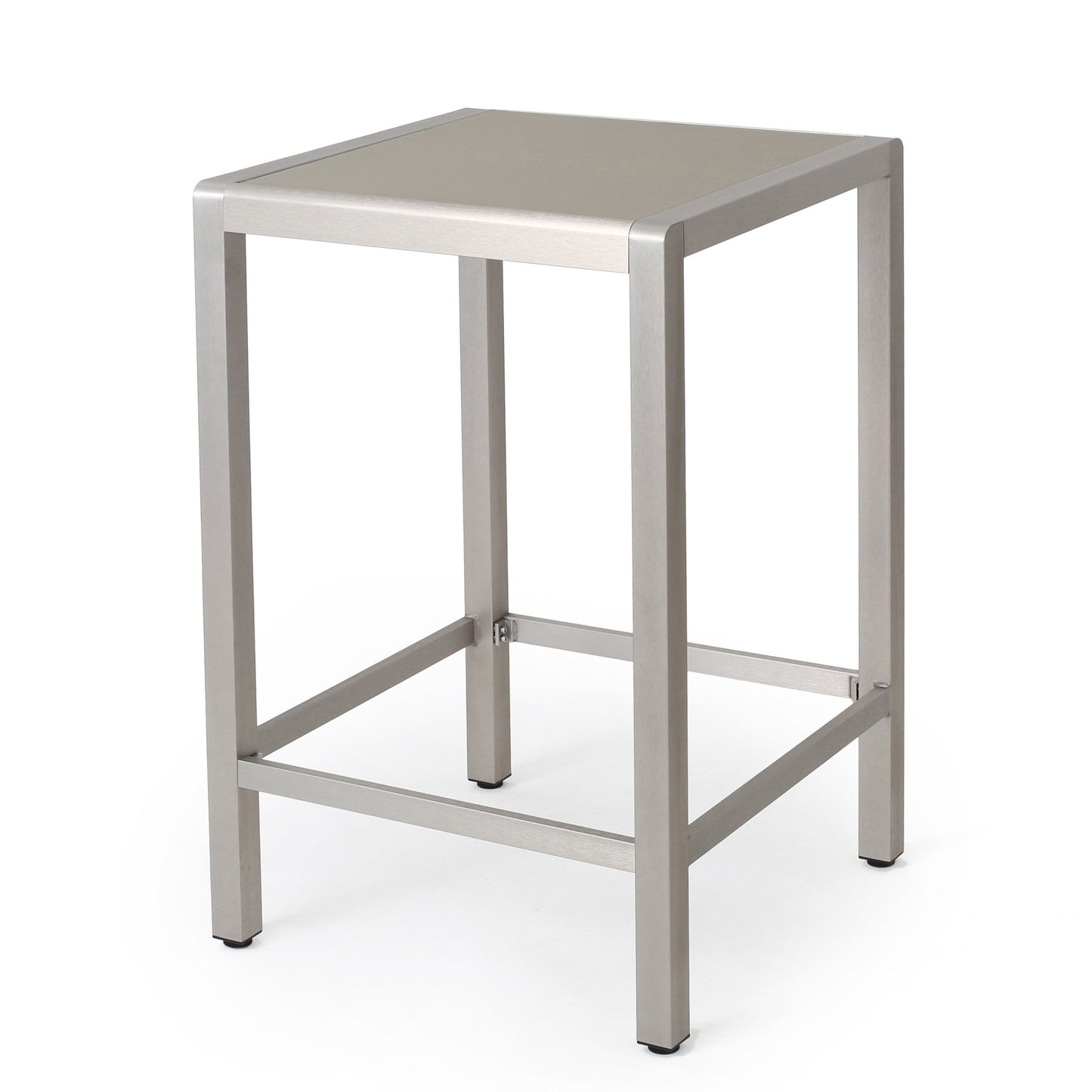 43' Outdoor Aluminum Frame Bar Table With Glass Table Top, Grey Finish