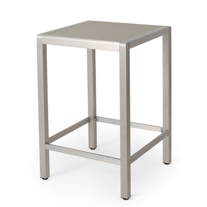 43' Outdoor Aluminum Frame Bar Table With Glass Table Top, Grey Finish