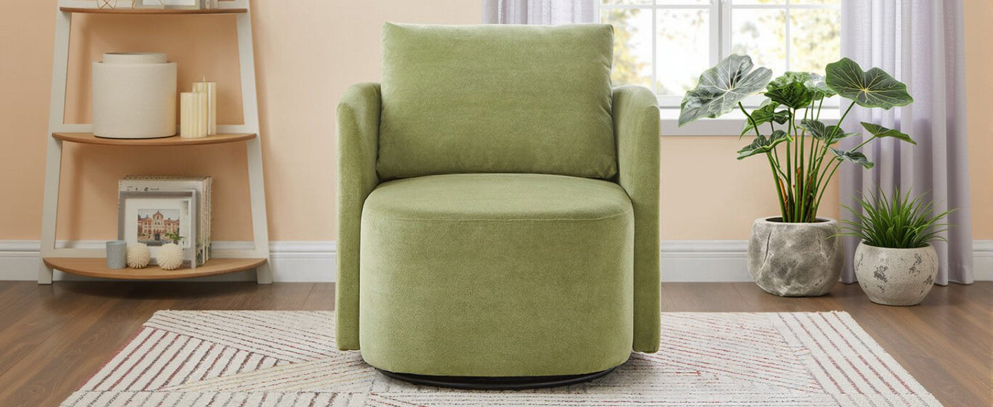 360° Swivel Chair, 29.9' Accent Barrel Armchair, Upholstered With Curved Design, Green Chenille, for Living Room and Off