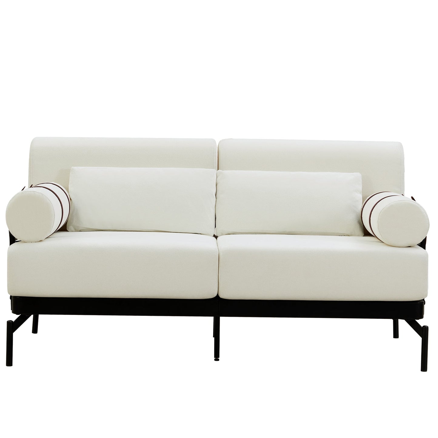 Modern Loveseat Sofa 59' Couch With Flexible USB Ports, Unique Cylindrical Armrests, Beige Chenille