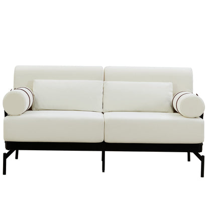 Modern Loveseat Sofa 59' Couch With Flexible USB Ports, Unique Cylindrical Armrests, Beige Chenille