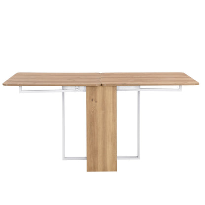 Modern Compact 63inch 5-Piece Extendable Dining Table Set, Foldable Square Kitchen Table Set With Storage Rack and 4 PU