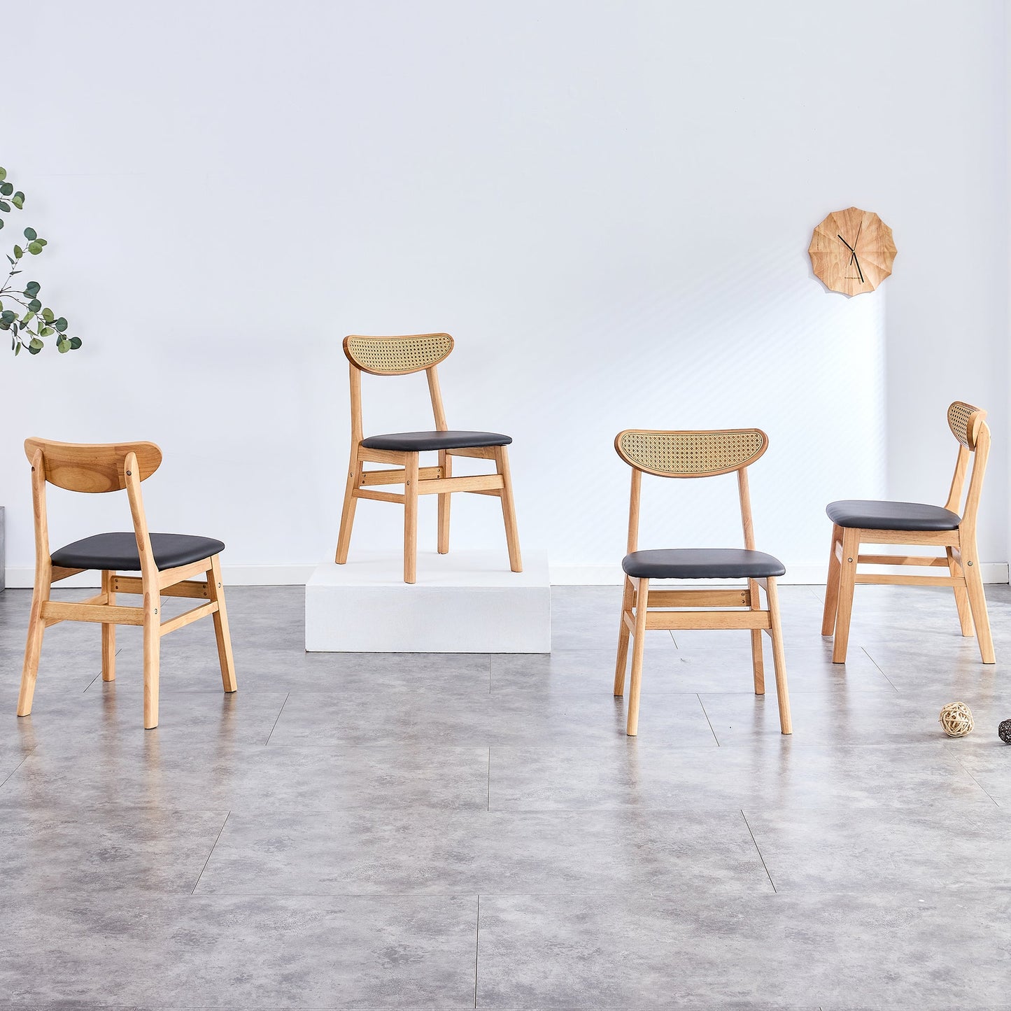 4 the Stylish and Durable Solid Wood Dining Chair, Small Curved Back, PU Cushion, and Beautiful Shape Match Perfectly Wi