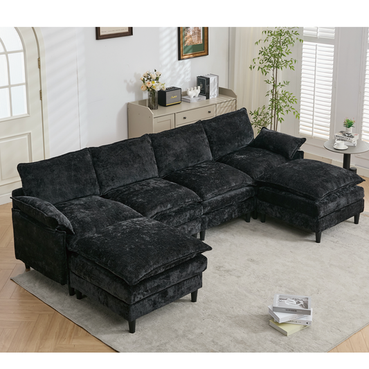 Modular Sofa,U Shaped Cloud Couch Comfy Set ,6-Seater, 2 Armrest Pillows,Convertible Sectional  Couch, Living Room,Apart