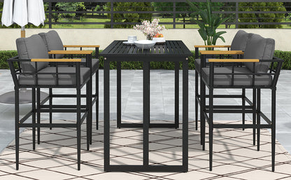 Iron Outdoor Dining Set With Acacia Wood Armrest Suitable for Patio, Balcony or Backyard