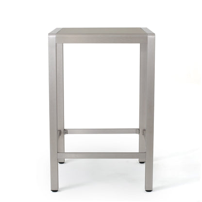 43' Outdoor Aluminum Frame Bar Table With Glass Table Top, Grey Finish