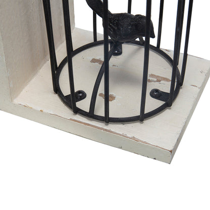 S/2 5.5x4.5x10'  Distressed Black Bird Cage Bookend, Antique White
