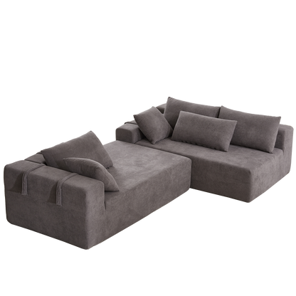 Modern Chenille Upholstered Sectional Sofa Couch Set,Modular 108' L Shaped Sectional Living Room Sofa Set With 6 Pillows