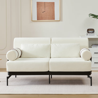Modern Loveseat Sofa 59' Couch With Flexible USB Ports, Unique Cylindrical Armrests, Beige Chenille