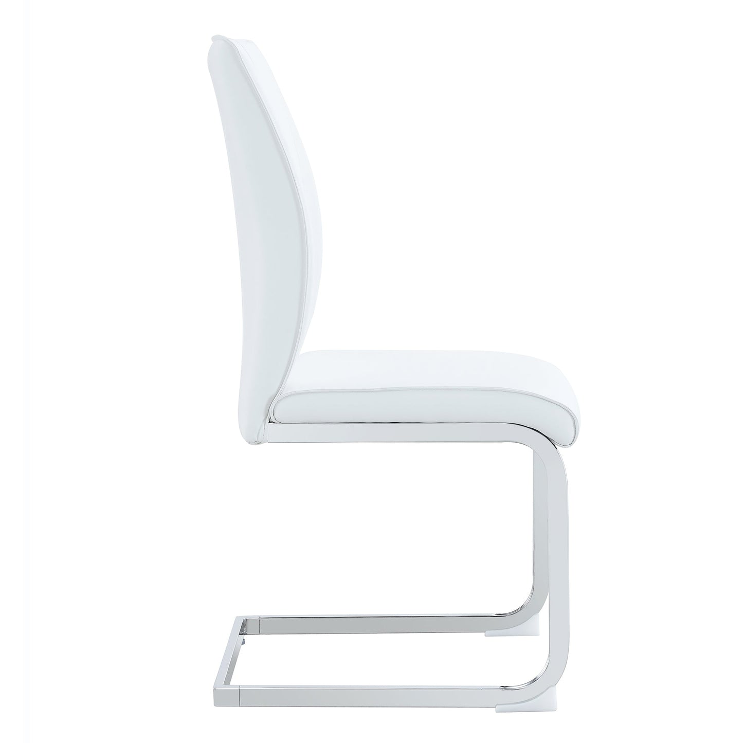 Luxury Simple Arch Chair - Set of 6 White PU High Resilience Dining Chair With Arched Metal Silver Leg
