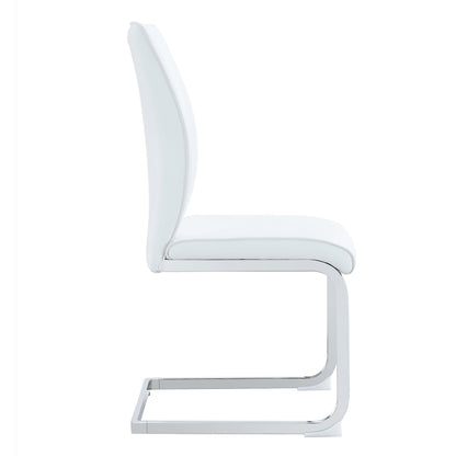 Luxury Simple Arch Chair - Set of 6 White PU High Resilience Dining Chair With Arched Metal Silver Leg