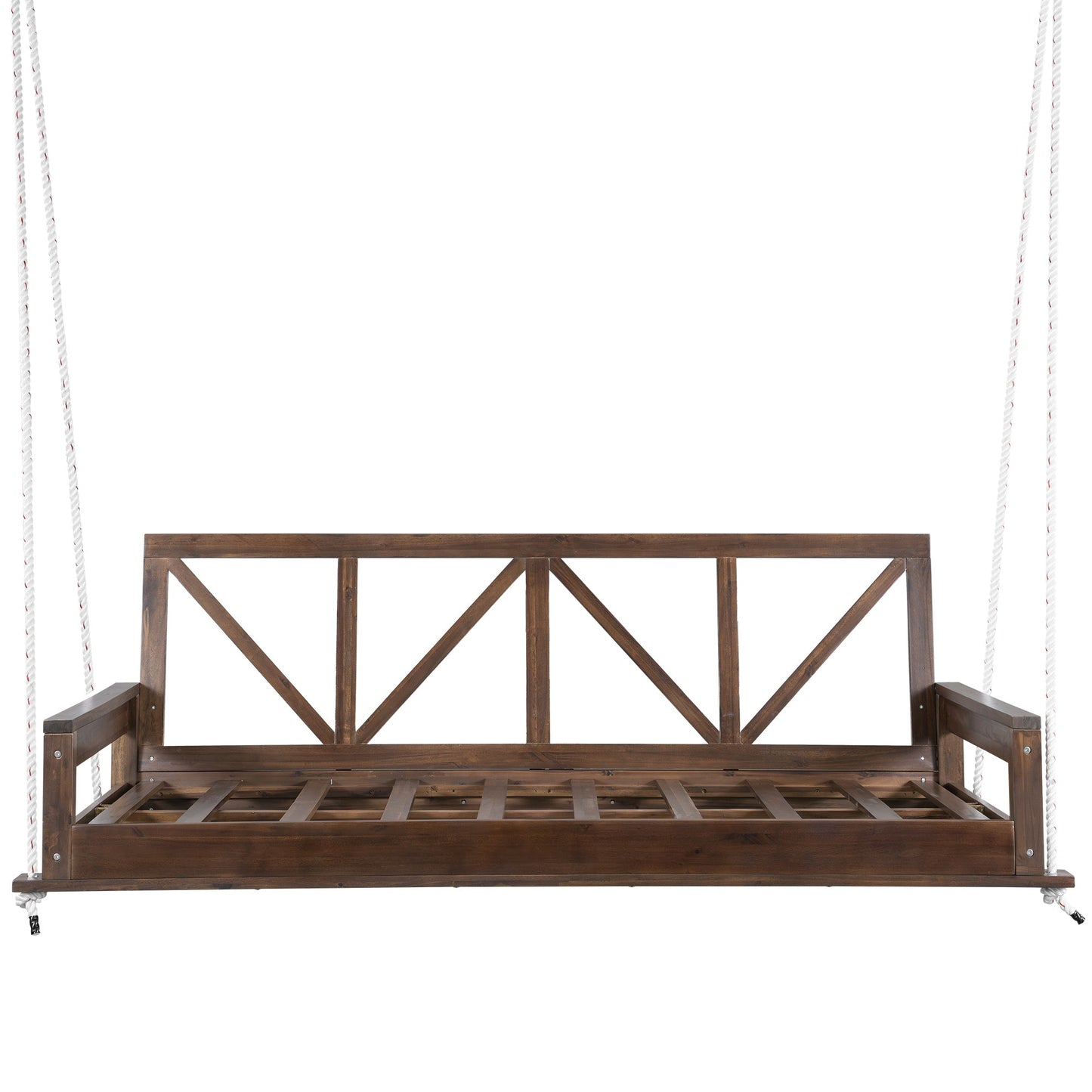 Acacia Wood Twin Size Patio Swing Bed Modern Porch Swing Hanging Bed Frame With 16.4ft Hemp Ropes for Garden,Backyard,Br