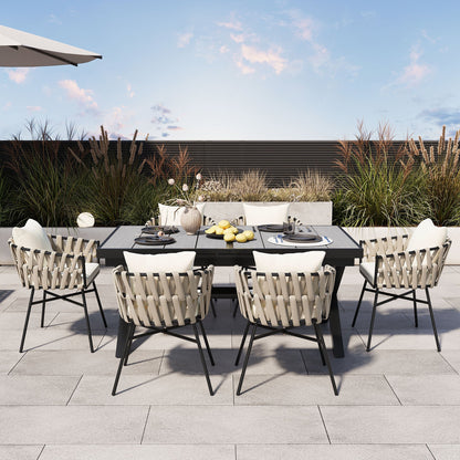 Discover Unmatched Flexibility in Alfresco Dining With Six Creatively Arranged Chairs Made of Polyester Woven Tape and A