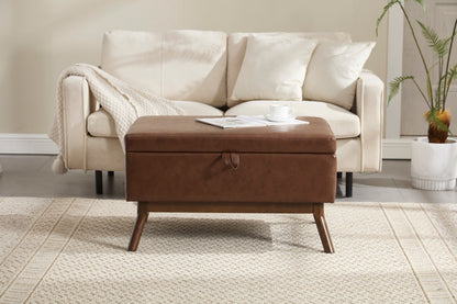 Mid-Century Modern Square Coffee Table Storage Bench, Assembled, Suitable for Living Room, Entryway and Family Room, Use