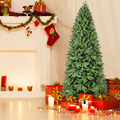 8FT Christmas Tree With 1847 Tips and 600 Warm White LED Lights – PVC+PE Mixed Branches, Hinged Structure for Easy Setup