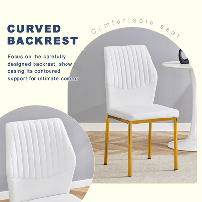 Table and Chair Set.39.7 Inch Diameter Modern Luxury Glass Dining Table and Chair Set - Gold Metal Legs.Paired With 4 WH