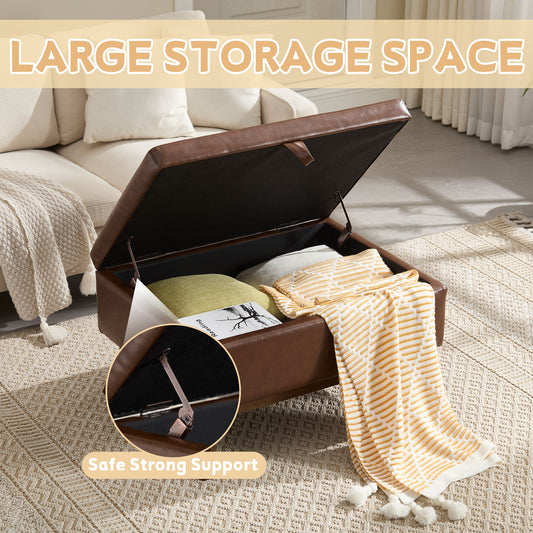 Mid-Century Modern Square Coffee Table Storage Bench, Assembled, Suitable for Living Room, Entryway and Family Room, Use