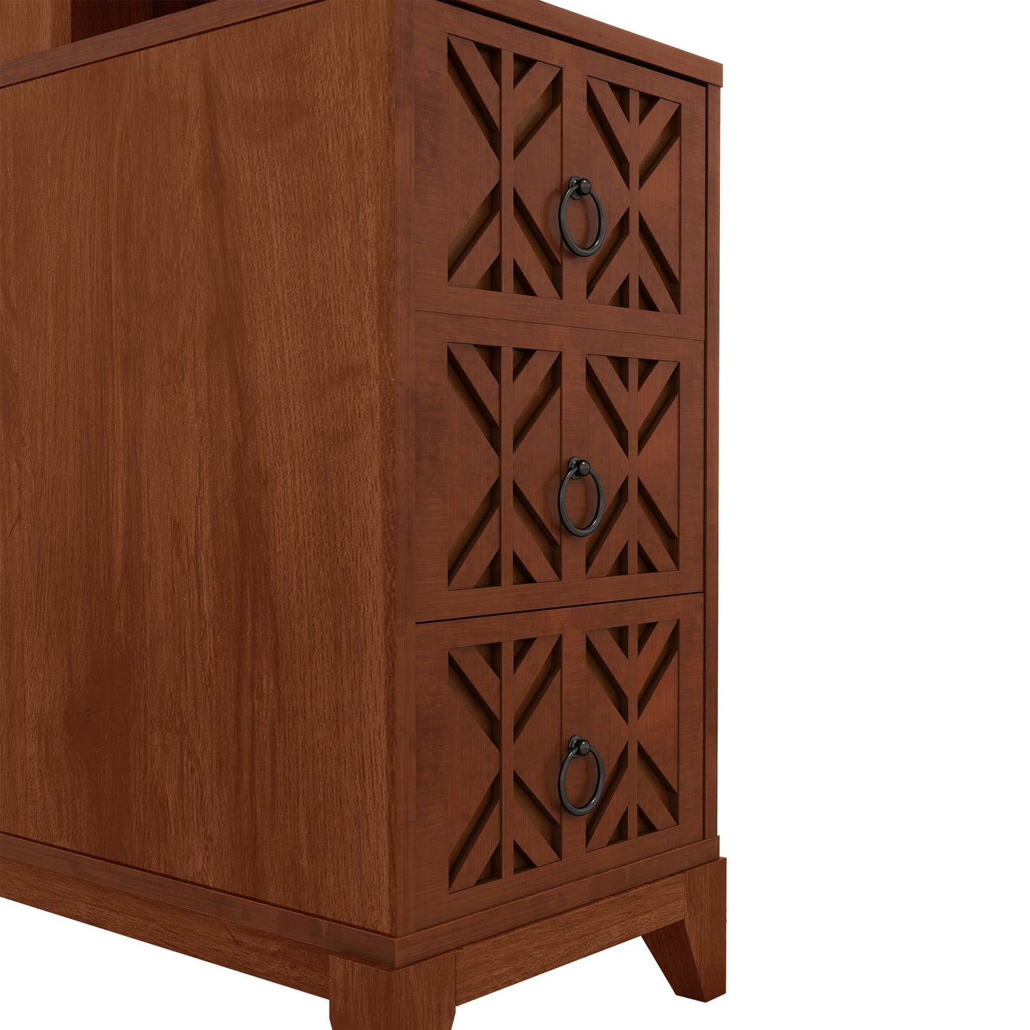 End Table With 3 Drawers, Corner Table With 2 Open Shelves, Tall Side Table for Bedroom and Corner, Walnut,Expect Arriva