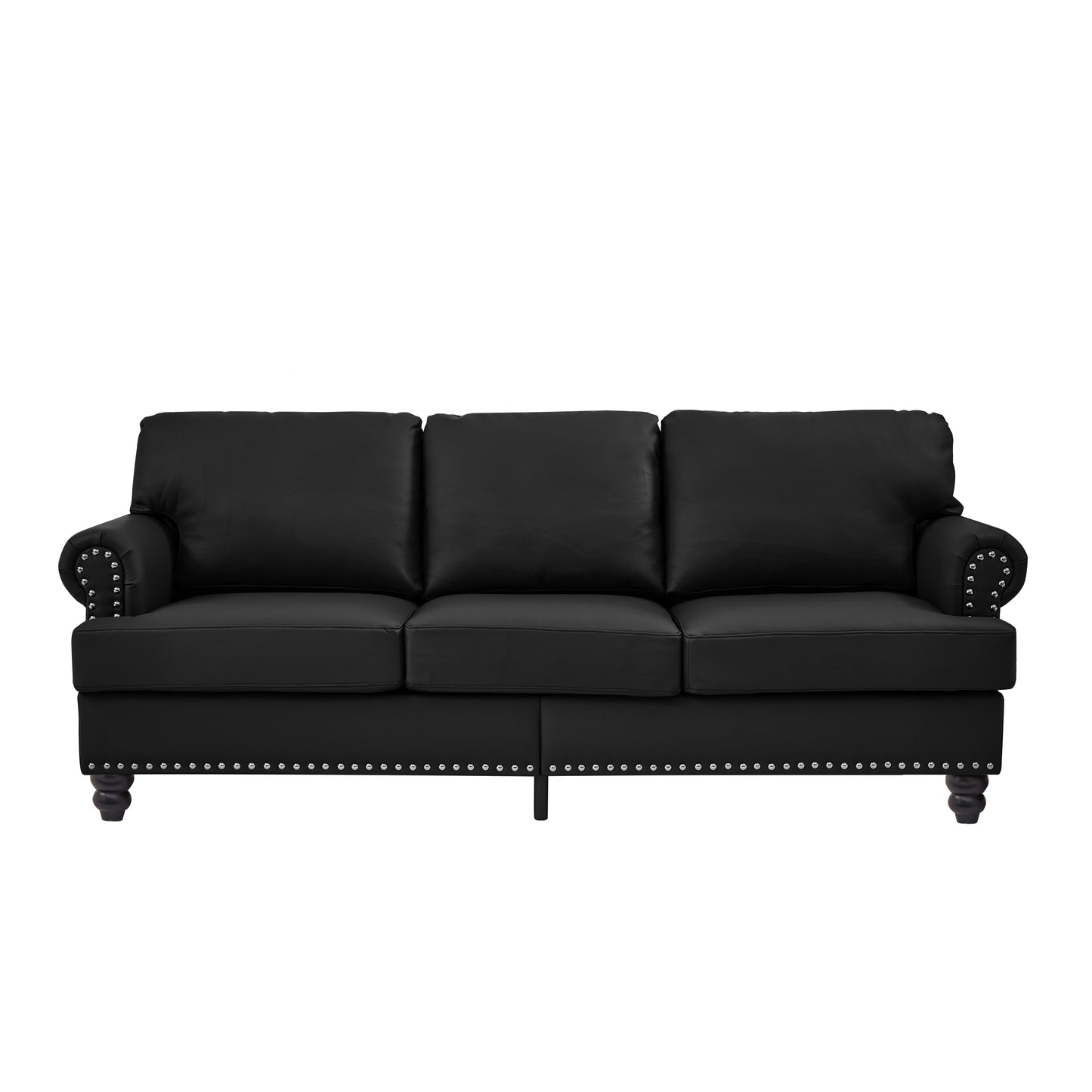 83' Modern Classic Design With Nails Living Room Sofa Leather Couch,Upholstered Imitation Cowhide Leather Black