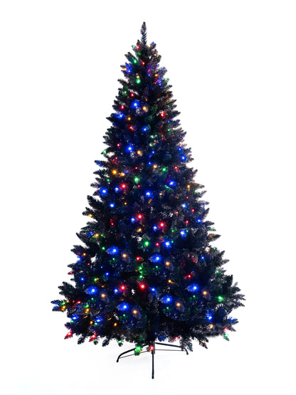 6FT Pre-Lit Black Artificial Hinged Christmas Tree, Holiday Spruce Xmas Tree With 920 Branch Tips and 280 Color LED Chan